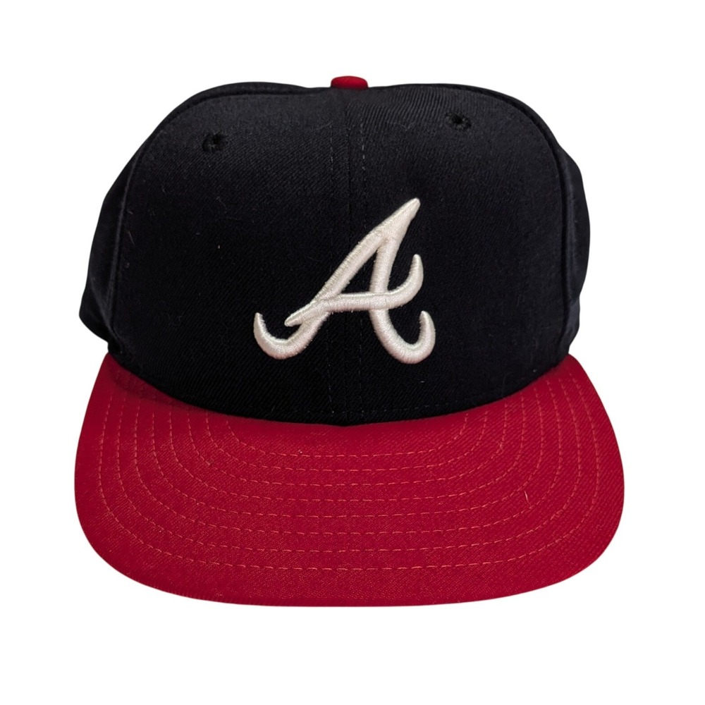 Vintage New Era 59FIFTY Atlanta Braves Hat Size 7 Wool Made USA‎ Navy Red